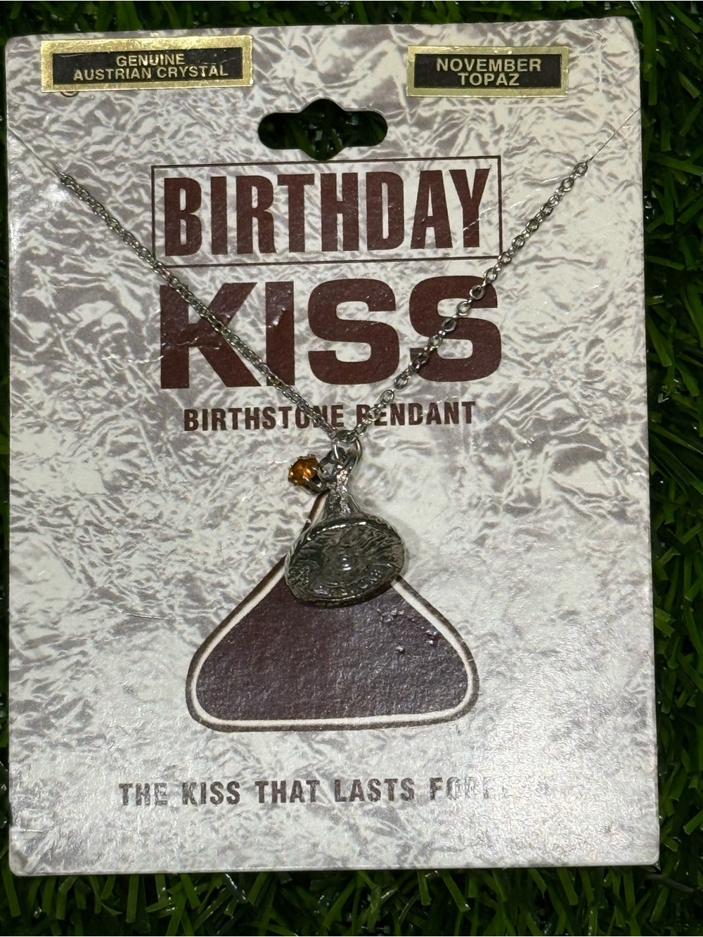 Vintage Hershey's Kiss November Birthstone Chocolate Charm Necklace, Silver Tone